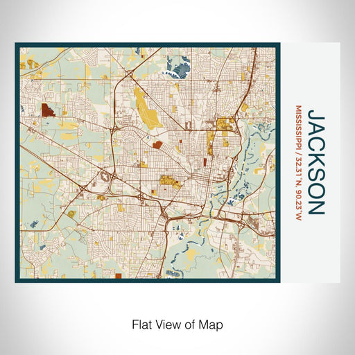 Rendered View of Jackson Mississippi Map on 20oz Stainless Steel Insulated Bottle with Bamboo Top with printed woodblock style map