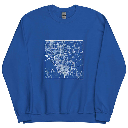 Jackson Tennessee  Map Unisex Crewneck Sweater with City inscription in Royal Blue