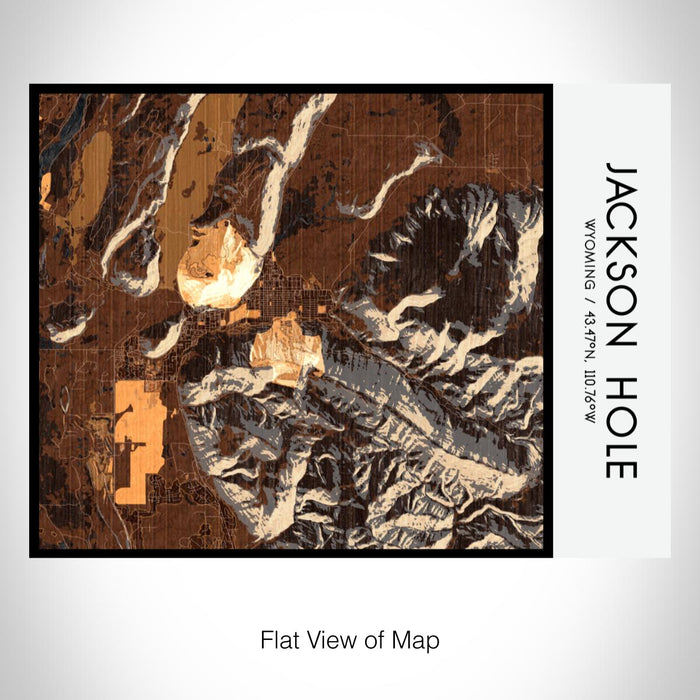 Rendered View of Jackson Hole Wyoming Map on 20oz Stainless Steel Insulated Bottle with Bamboo Top with printed ember style map