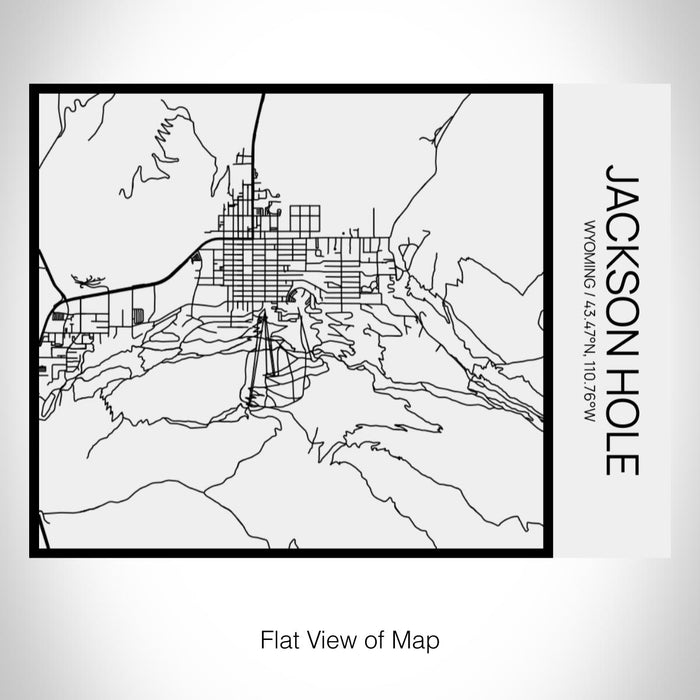 Rendered View of Jackson Hole Wyoming Map on 20oz Stainless Steel Insulated Bottle with Bamboo Top in Matte White with printed Tactile Lines Map in Black
