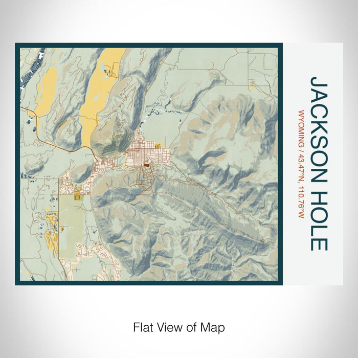 Rendered View of Jackson Hole Wyoming Map on 20oz Stainless Steel Insulated Bottle with Bamboo Top with printed woodblock style map
