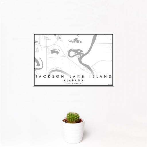 12x18 Jackson Lake Island Alabama Map Print Landscape Orientation in Classic Style With Small Cactus Plant in White Planter