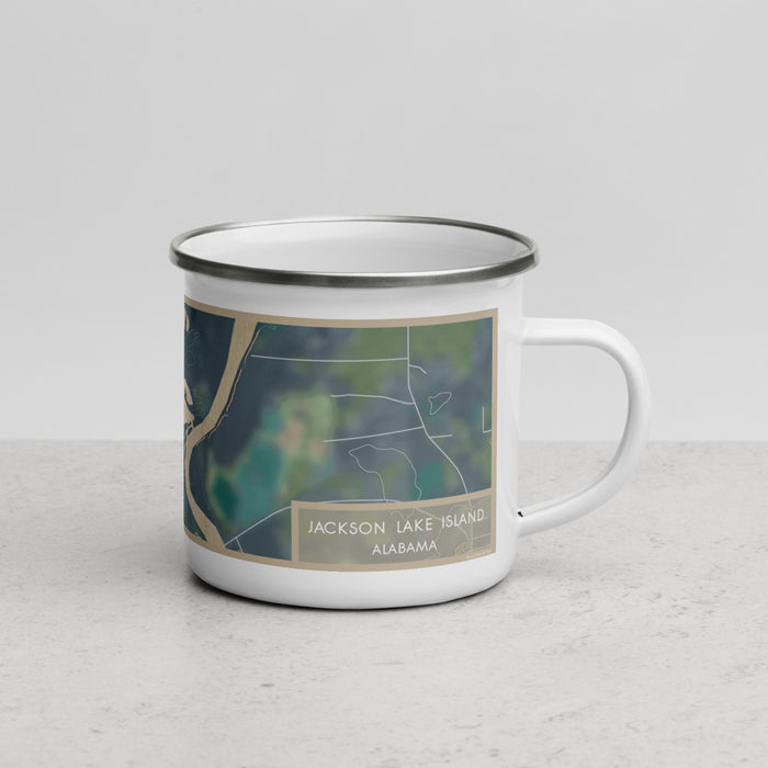 Right View Custom Jackson Lake Island Alabama Map Enamel Mug in Afternoon