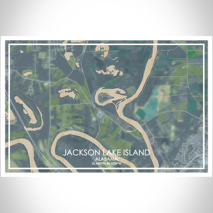 Jackson Lake Island Alabama Map Print Landscape Orientation in Afternoon Style With Shaded Background