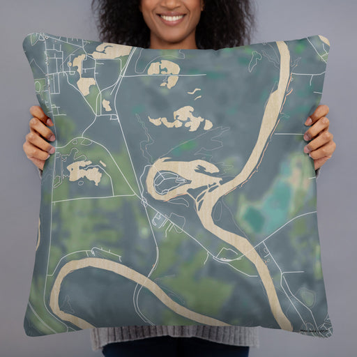 Person holding 22x22 Custom Jackson Lake Island Alabama Map Throw Pillow in Afternoon