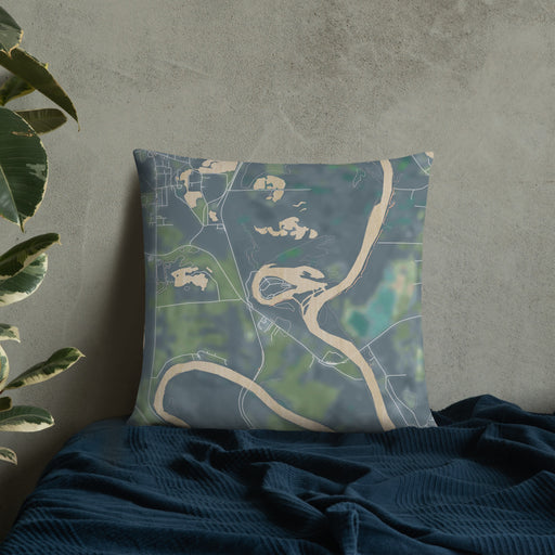 Custom Jackson Lake Island Alabama Map Throw Pillow in Afternoon on Bedding Against Wall