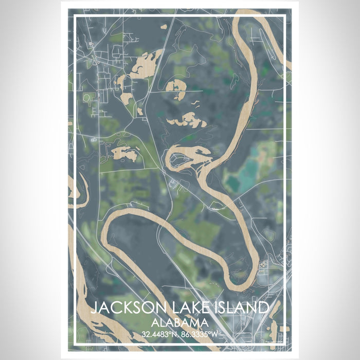 Jackson Lake Island Alabama Map Print Portrait Orientation in Afternoon Style With Shaded Background