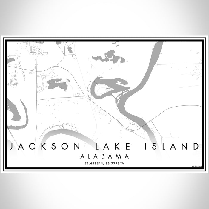 Jackson Lake Island Alabama Map Print Landscape Orientation in Classic Style With Shaded Background