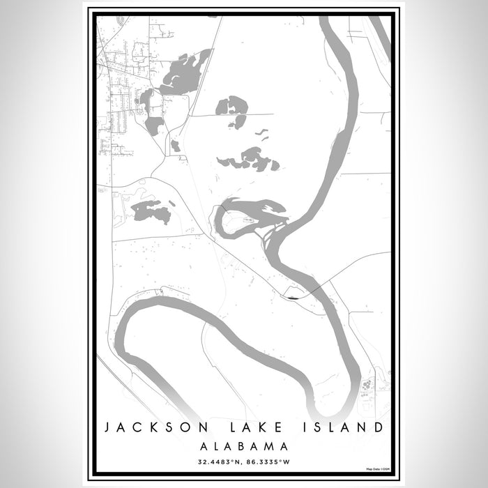Jackson Lake Island Alabama Map Print Portrait Orientation in Classic Style With Shaded Background