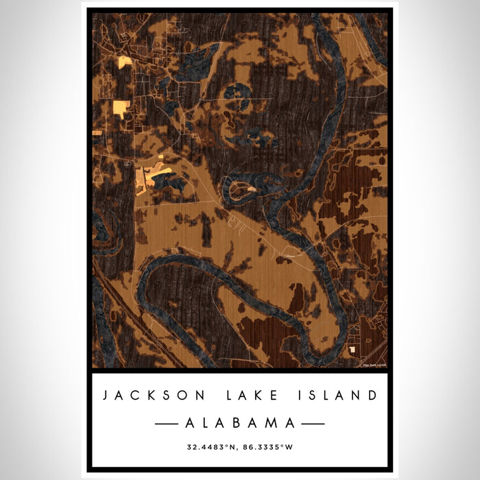 Jackson Lake Island Alabama Map Print Portrait Orientation in Ember Style With Shaded Background
