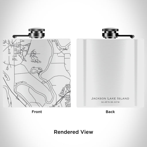 Rendered View of Jackson Lake Island Alabama Map Engraving on 6oz Stainless Steel Flask in White