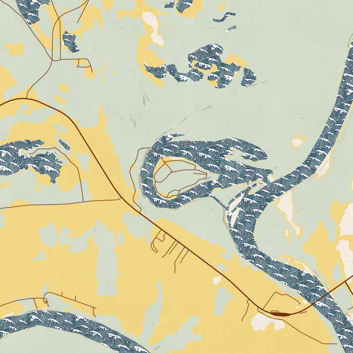 Jackson Lake Island Alabama Map Print in Woodblock Style Zoomed In Close Up Showing Details