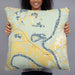 Person holding 22x22 Custom Jackson Lake Island Alabama Map Throw Pillow in Woodblock