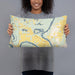 Person holding 20x12 Custom Jackson Lake Island Alabama Map Throw Pillow in Woodblock