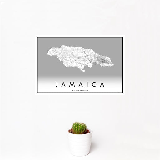 12x18 Jamaica  Map Print Landscape Orientation in Classic Style With Small Cactus Plant in White Planter