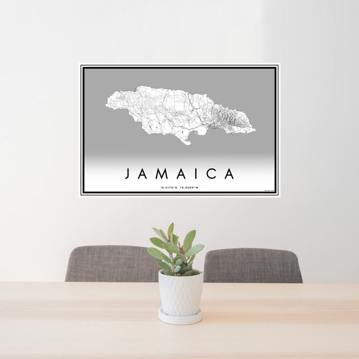 24x36 Jamaica  Map Print Lanscape Orientation in Classic Style Behind 2 Chairs Table and Potted Plant