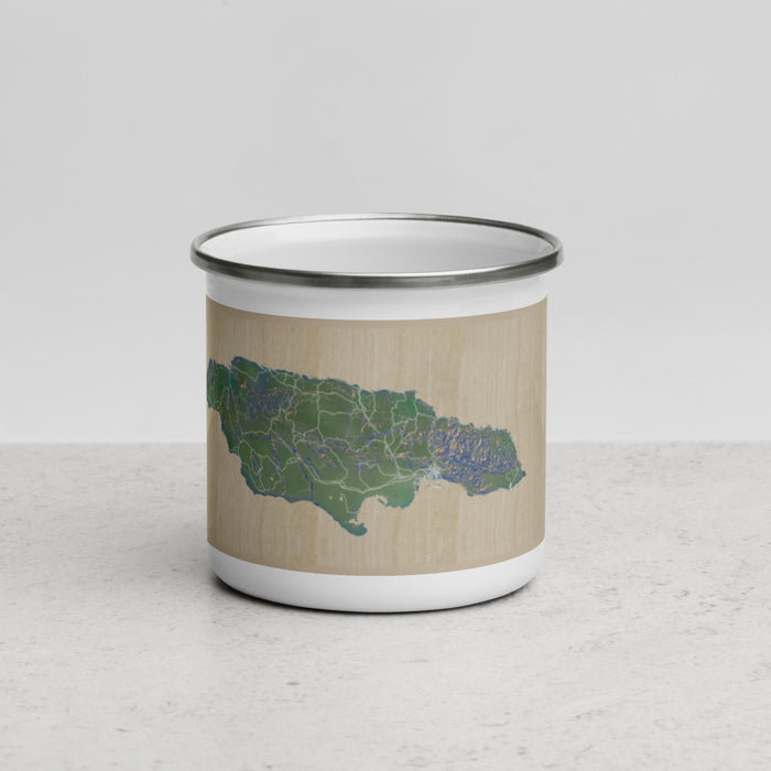 Front View Custom Jamaica  Map Enamel Mug in Afternoon