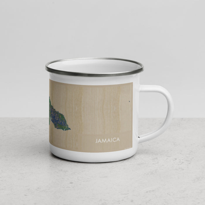 Right View Custom Jamaica  Map Enamel Mug in Afternoon