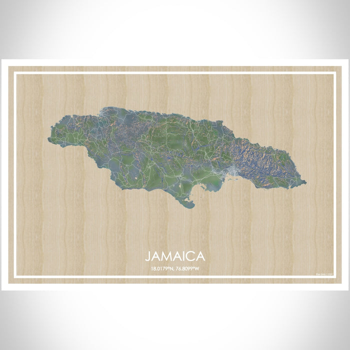 Jamaica  Map Print Landscape Orientation in Afternoon Style With Shaded Background