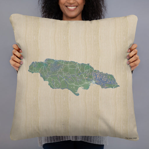 Person holding 22x22 Custom Jamaica  Map Throw Pillow in Afternoon