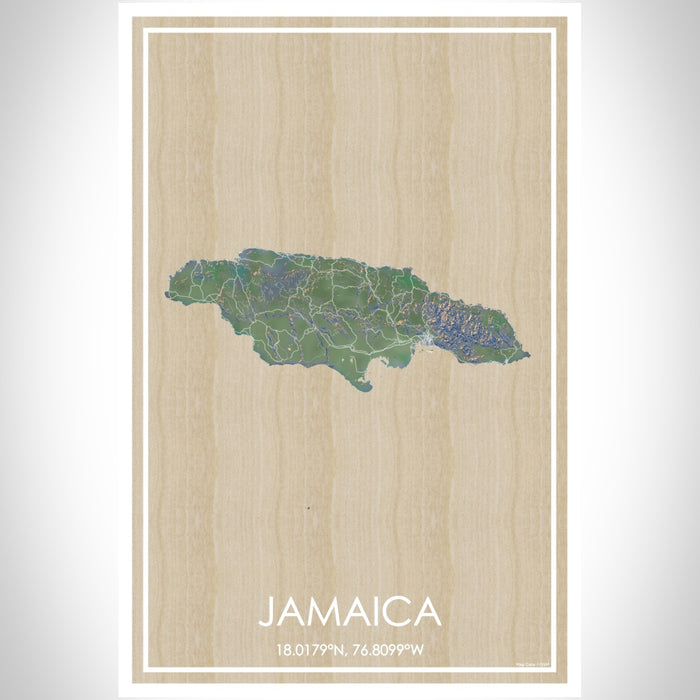 Jamaica  Map Print Portrait Orientation in Afternoon Style With Shaded Background