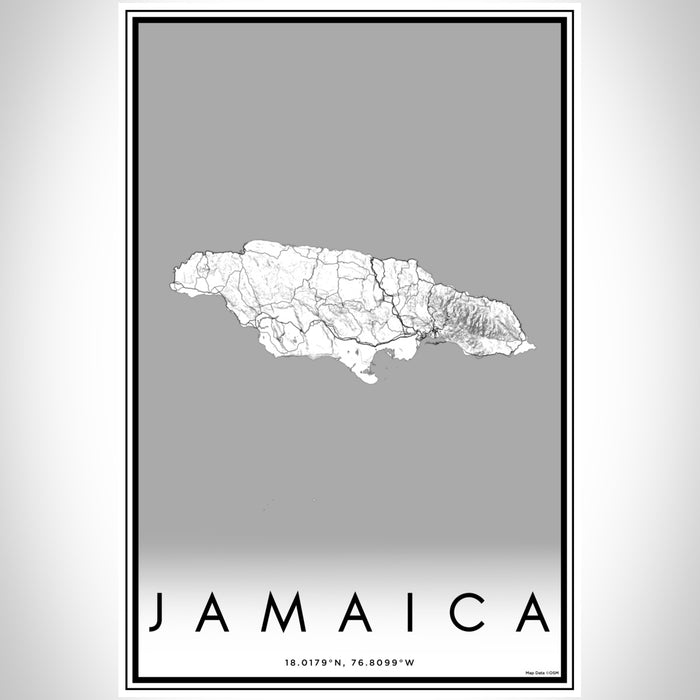 Jamaica  Map Print Portrait Orientation in Classic Style With Shaded Background