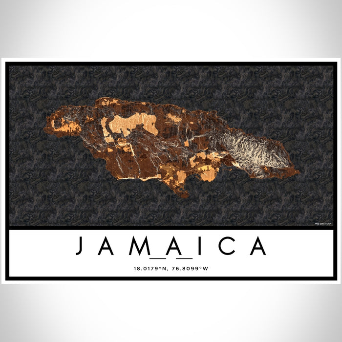 Jamaica  Map Print Landscape Orientation in Ember Style With Shaded Background