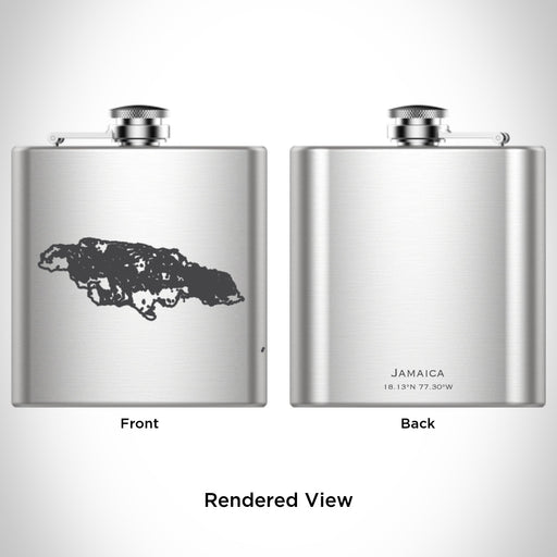 Rendered View of Jamaica  Map Engraving on 6oz Stainless Steel Flask