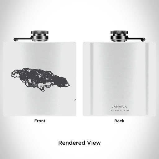 Rendered View of Jamaica  Map Engraving on 6oz Stainless Steel Flask in White