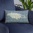 Custom Jamaica  Map Throw Pillow in Woodblock on Blue Colored Chair
