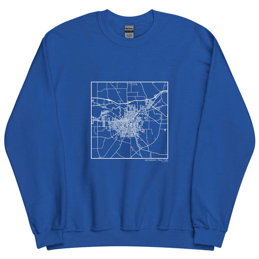 Jamestown New York  Map Unisex Crewneck Sweater with City inscription in Royal Blue