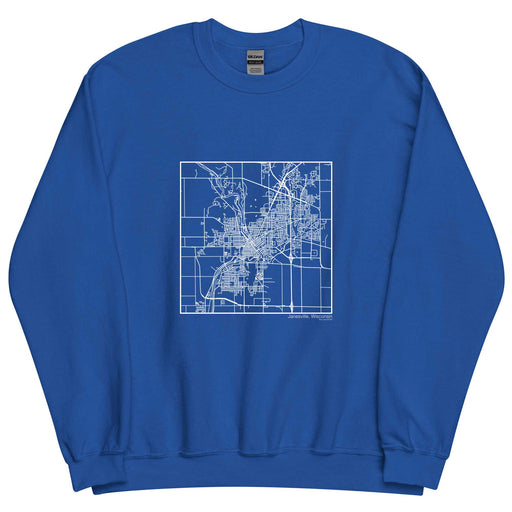 Janesville Wisconsin  Map Unisex Crewneck Sweater with City inscription in Royal Blue