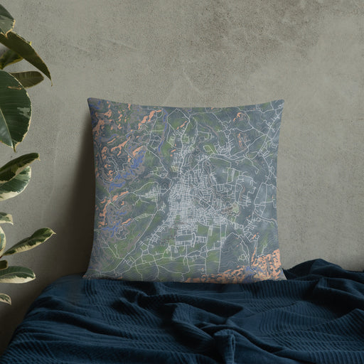 Custom Jarabacoa Dominican Republic Map Throw Pillow in Afternoon on Bedding Against Wall