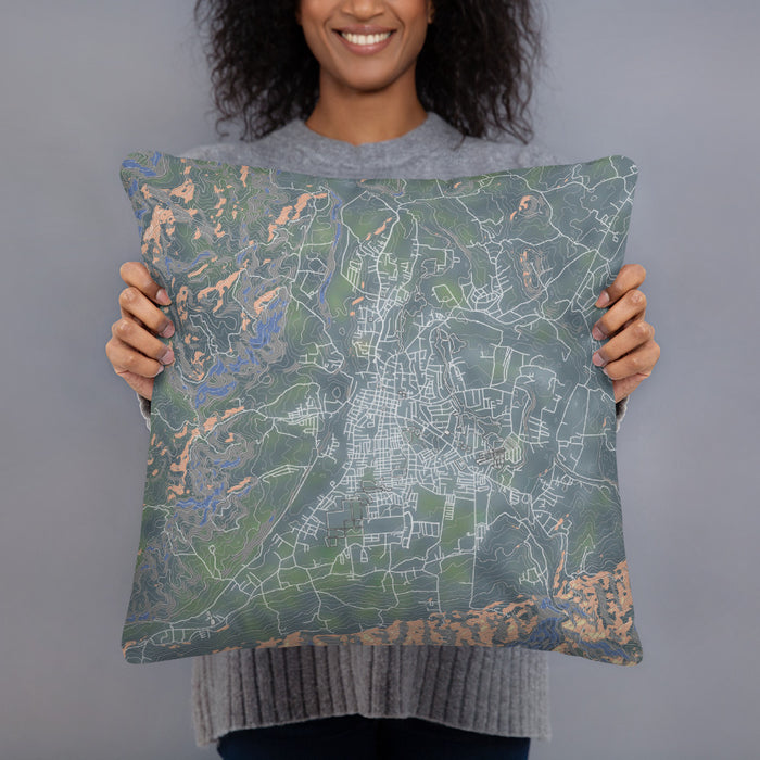Person holding 18x18 Custom Jarabacoa Dominican Republic Map Throw Pillow in Afternoon