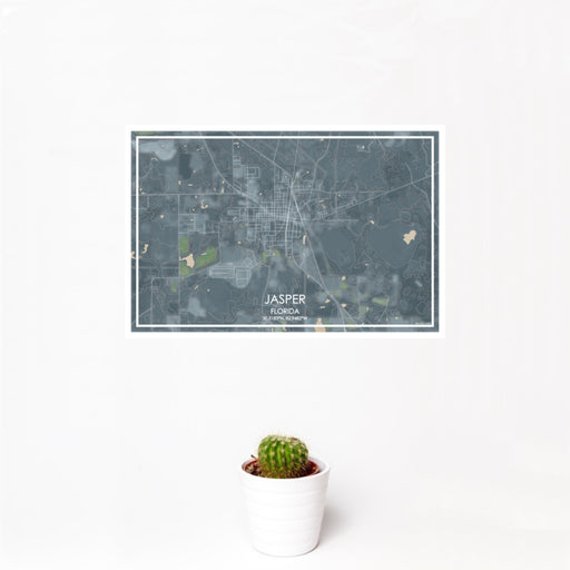 12x18 Jasper Florida Map Print Landscape Orientation in Afternoon Style With Small Cactus Plant in White Planter