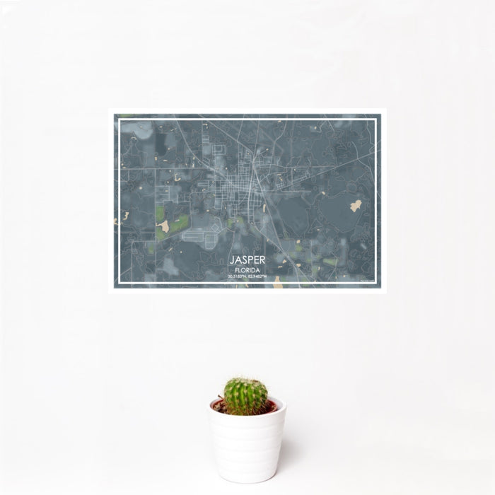 12x18 Jasper Florida Map Print Landscape Orientation in Afternoon Style With Small Cactus Plant in White Planter