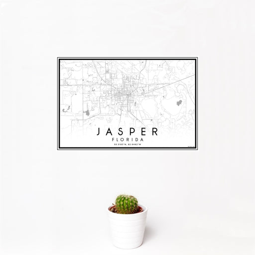 12x18 Jasper Florida Map Print Landscape Orientation in Classic Style With Small Cactus Plant in White Planter