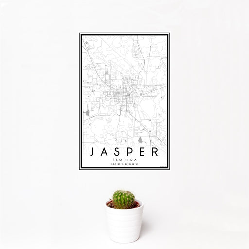 12x18 Jasper Florida Map Print Portrait Orientation in Classic Style With Small Cactus Plant in White Planter