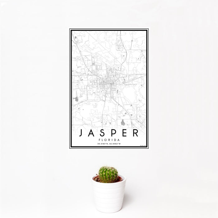 12x18 Jasper Florida Map Print Portrait Orientation in Classic Style With Small Cactus Plant in White Planter