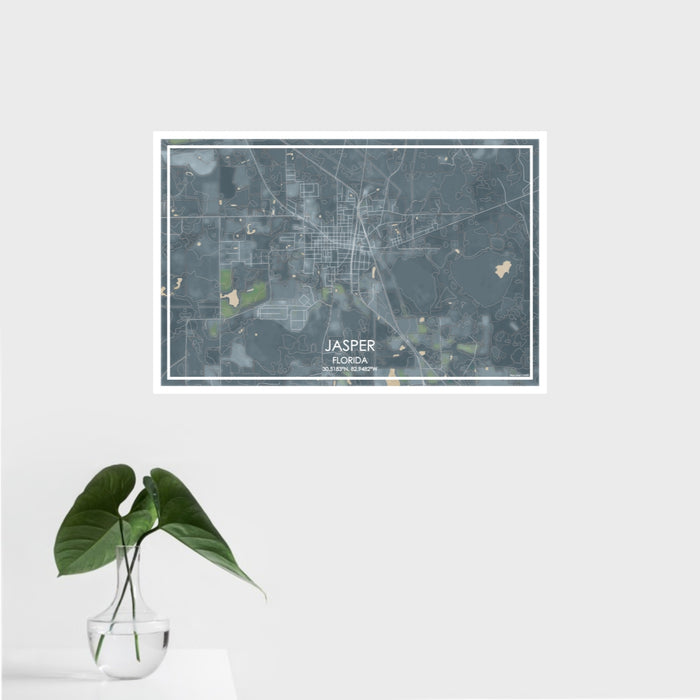16x24 Jasper Florida Map Print Landscape Orientation in Afternoon Style With Tropical Plant Leaves in Water