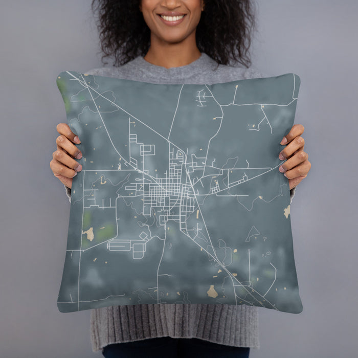 Person holding 18x18 Custom Jasper Florida Map Throw Pillow in Afternoon