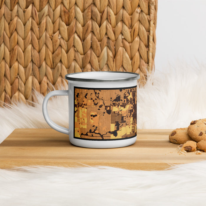 Left View Custom Jasper Florida Map Enamel Mug in Ember on Table Top