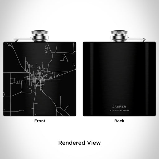 Rendered View of Jasper Florida Map Engraving on 6oz Stainless Steel Flask in Black