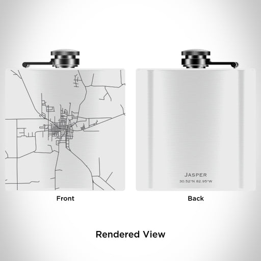 Rendered View of Jasper Florida Map Engraving on 6oz Stainless Steel Flask in White