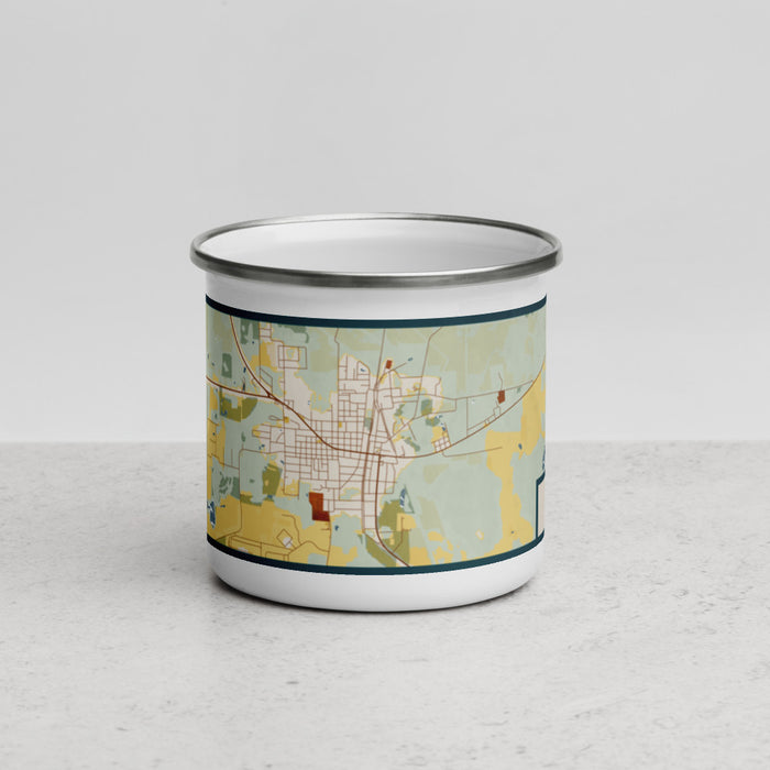 Front View Custom Jasper Florida Map Enamel Mug in Woodblock