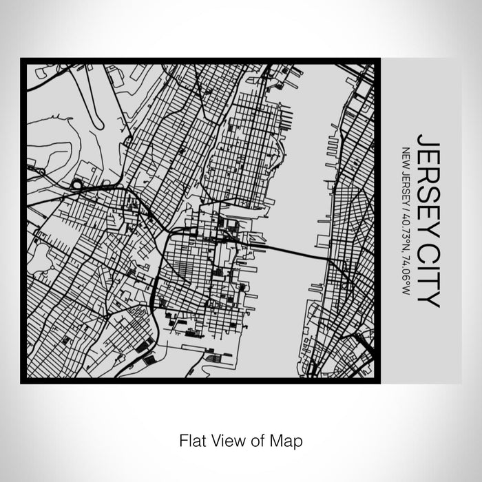 Rendered View of Jersey City New Jersey Map on 20oz Stainless Steel Insulated Bottle with Bamboo Top with printed Tactile Lines Map in Black