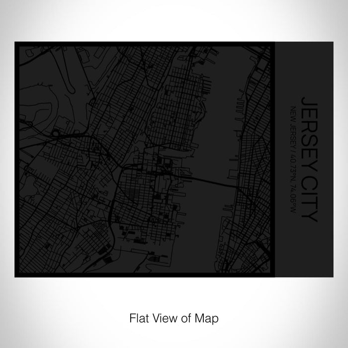 Rendered View of Jersey City New Jersey Map on 20oz Stainless Steel Insulated Bottle with Bamboo Top in Matte Black with printed Tactile Lines Map in Black