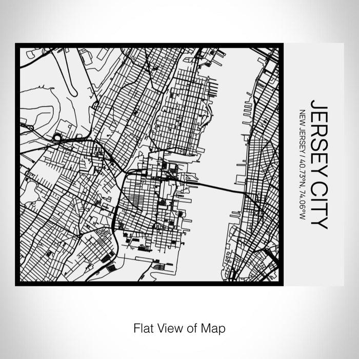 Rendered View of Jersey City New Jersey Map on 20oz Stainless Steel Insulated Bottle with Bamboo Top in Matte White with printed Tactile Lines Map in Black