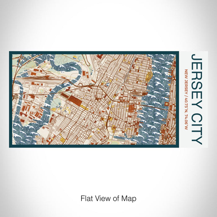 Rendered View of Jersey City New Jersey Map on 17oz Stainless Steel Insulated Bottle with printed woodblock style map