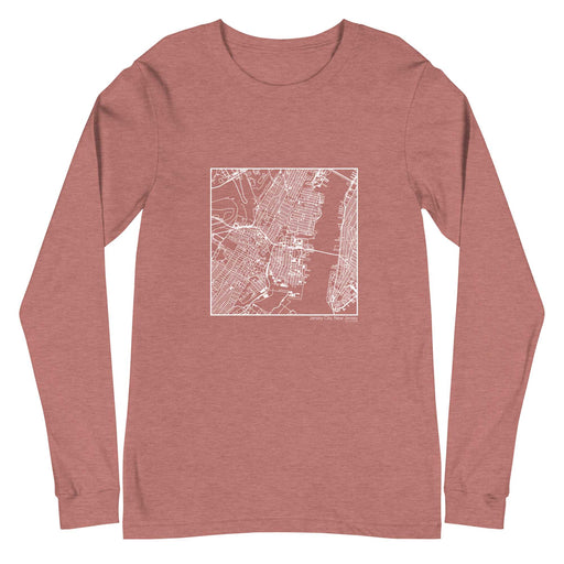 Jersey City New Jersey  Map Unisex Long-Sleeve T-shirt with City inscription in Heather Mauve